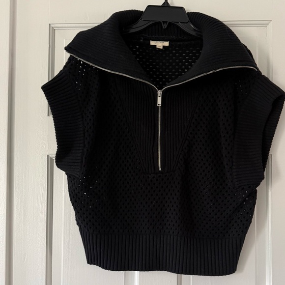 NWOT Elan Allie Black Knit Zip-Up Wide Collar Sweater Sz M, Currently on Website - Picture 2 of 8